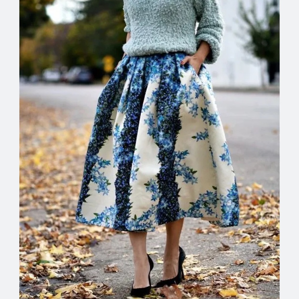 Tibi silk full midi floral skirt with pockets